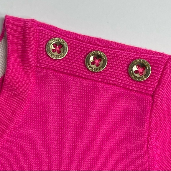 Lilly Pulitzer Women’s Pink Called Sweater Ruffle Cuff Gold Buttons Size X-Small - Picture 3 of 9